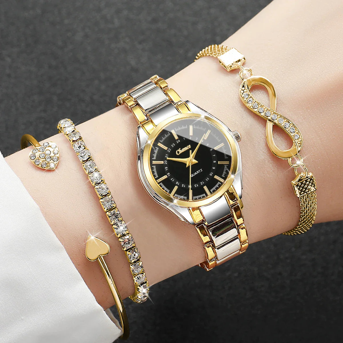 4 pezzi/set moda quadrante piccolo orologi da donna braccialetti da polso analogico al quarzo di lusso da donna Set Reloj Mujer (senza scatola)