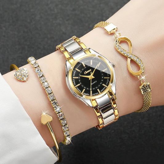 4 pezzi/set moda quadrante piccolo orologi da donna braccialetti da polso analogico al quarzo di lusso da donna Set Reloj Mujer (senza scatola)