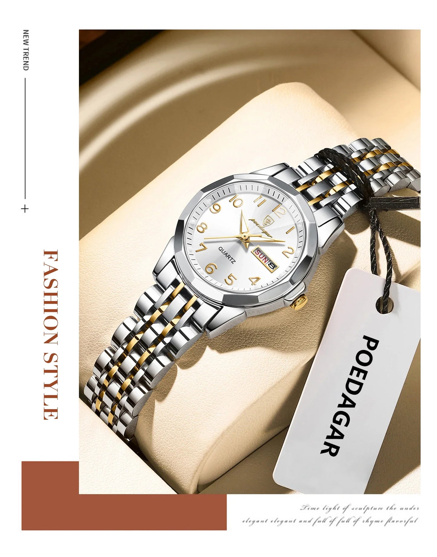 POEDAGAR elegante orologio da polso da donna al quarzo impermeabile luminoso data settimana orologio da donna orologi da donna casual in acciaio inossidabile reloj