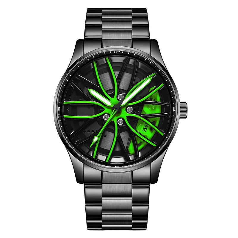 Orologio da Uomo LIGE di Lusso al Quarzo, Sportivo, Impermeabile, in Acciaio Inossidabile, Luminoso, con Quadrante a Forma di Ruota d'Auto, Elegante Orologio da Uomo per Affari