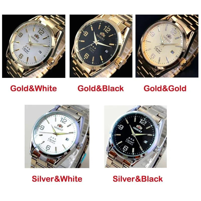 Orient Double Lion Classic Watch Series Orologio da uomo con cinturino in acciaio inossidabile Tourbillon meccanico automatico multifunzione di lusso