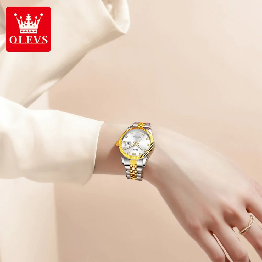 OLEVS 3705 Orologio da donna 30M Orologio al quarzo con data impermeabile per donna Orologio da donna di lusso con scala di diamanti a specchio ad alta durezza