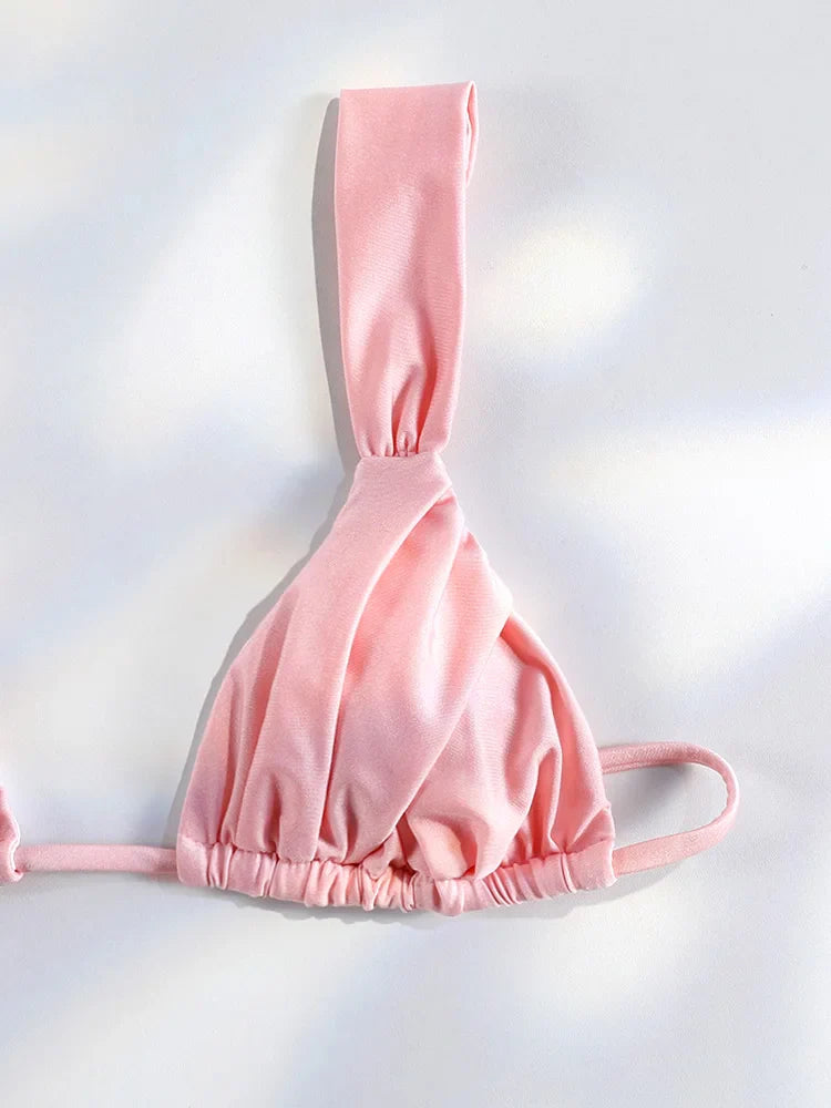 Costume da bagno bikini con pieghe sexy Micro bikini solido Costume da bagno donna Triangolo femminile Costume da bagno da spiaggia
