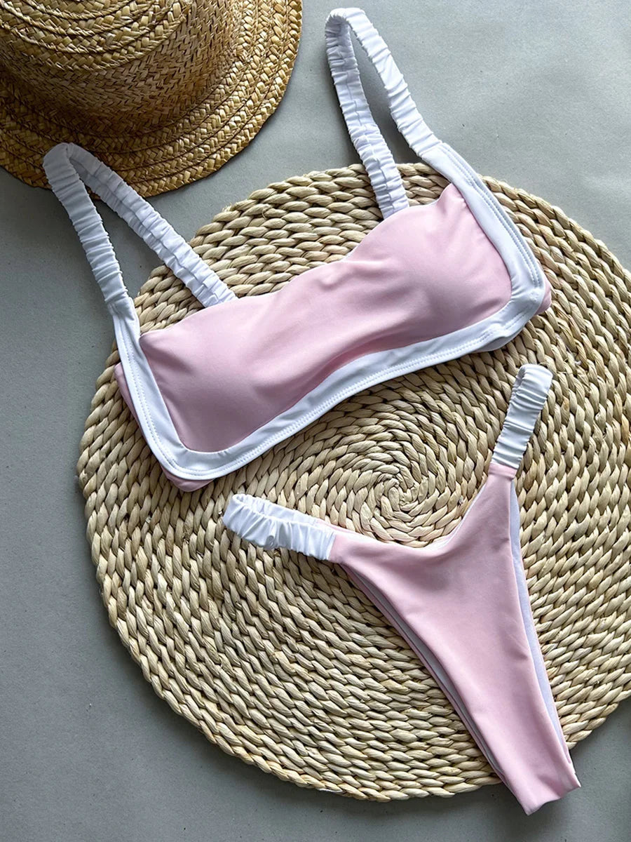 Splicing Micro Perizoma Bikini Donna Costumi da bagno a fascia Costume da bagno femminile Bikini a due pezzi Costume da bagno con taglio alto Swim Lady