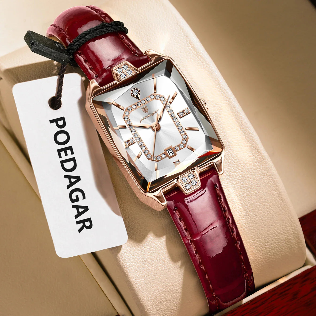 POEDAGAR Rettangolo Orologi da donna di lusso Impermeabile Data Orologio da donna in pelle Elegante orologio da polso da donna al quarzo moda Reloj regalo
