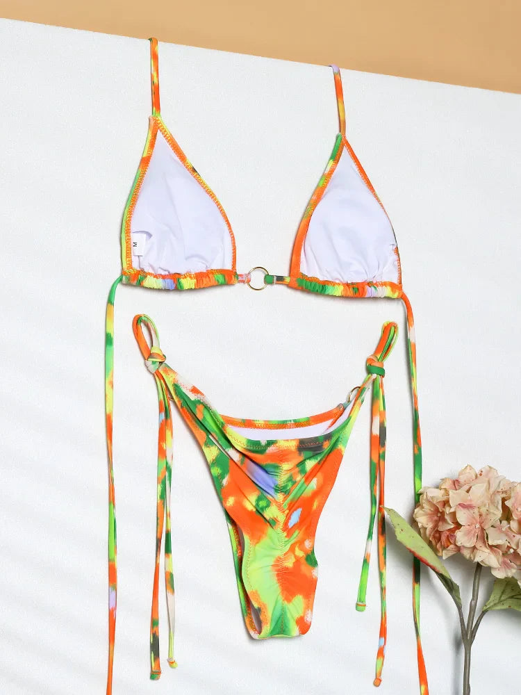 Catene a triangolo sexy Set bikini Micro perizoma Costume da bagno donna Costume da bagno Biquini Fasciatura Costumi da bagno Stampa Costumi da bagno Perizoma Bikini