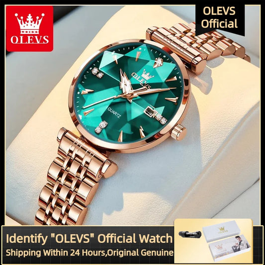 OLEVS 5536 Orologio da donna al quarzo con diamanti di marca di lusso Moda elegante orologio da donna impermeabile in oro rosa con bracciale Set Reloj Mujer