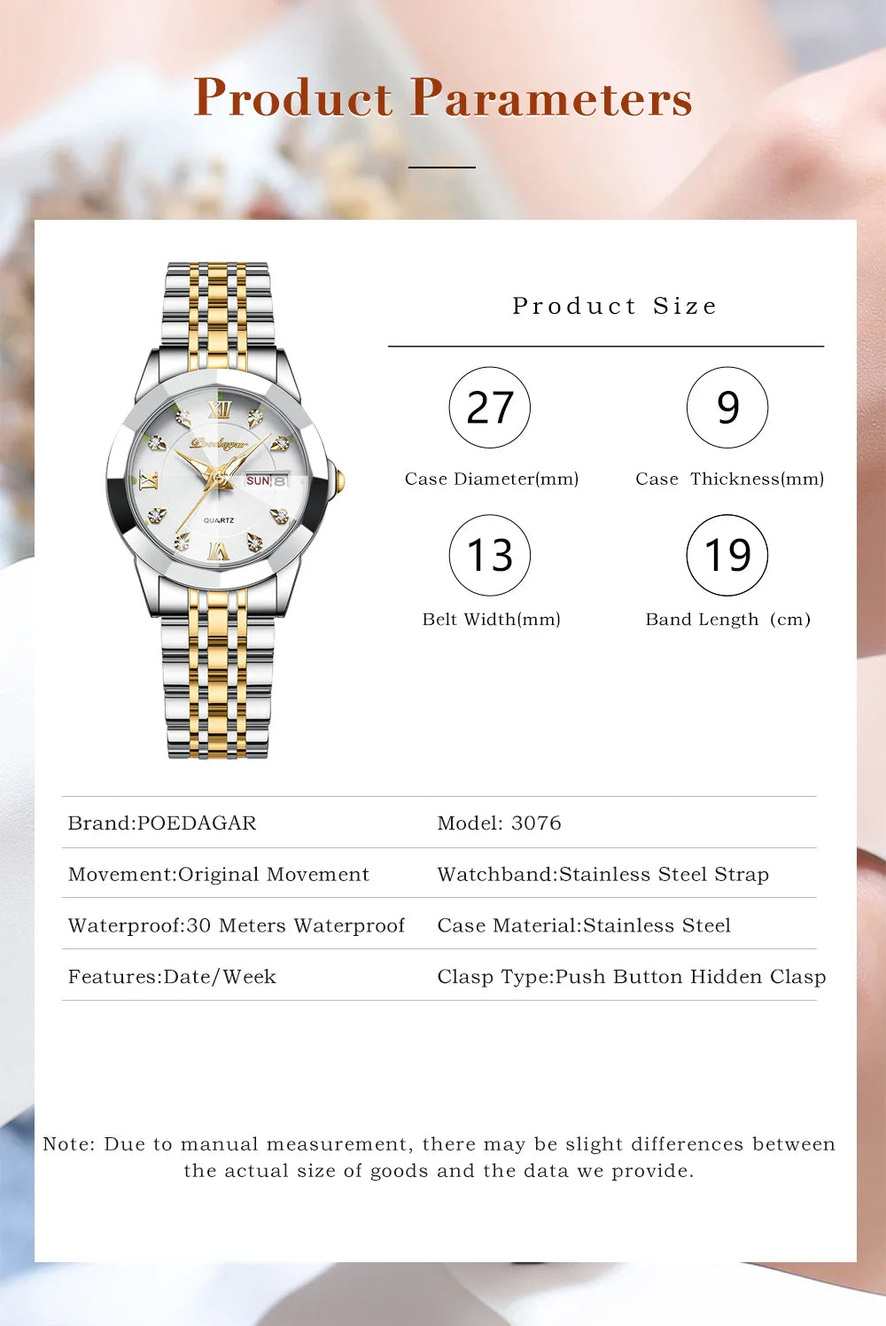 POEDAGAR orologi da donna di marca di lusso impermeabile luminoso data settimana orologio al quarzo per donna orologio da donna di moda in acciaio inossidabile