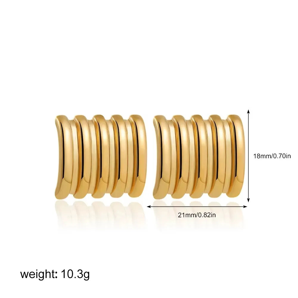 Orecchini a Perno Geometrici a Forma di C Multistrato Placcati in Oro 18K, Antiruggine, in Acciaio Inossidabile per Donne