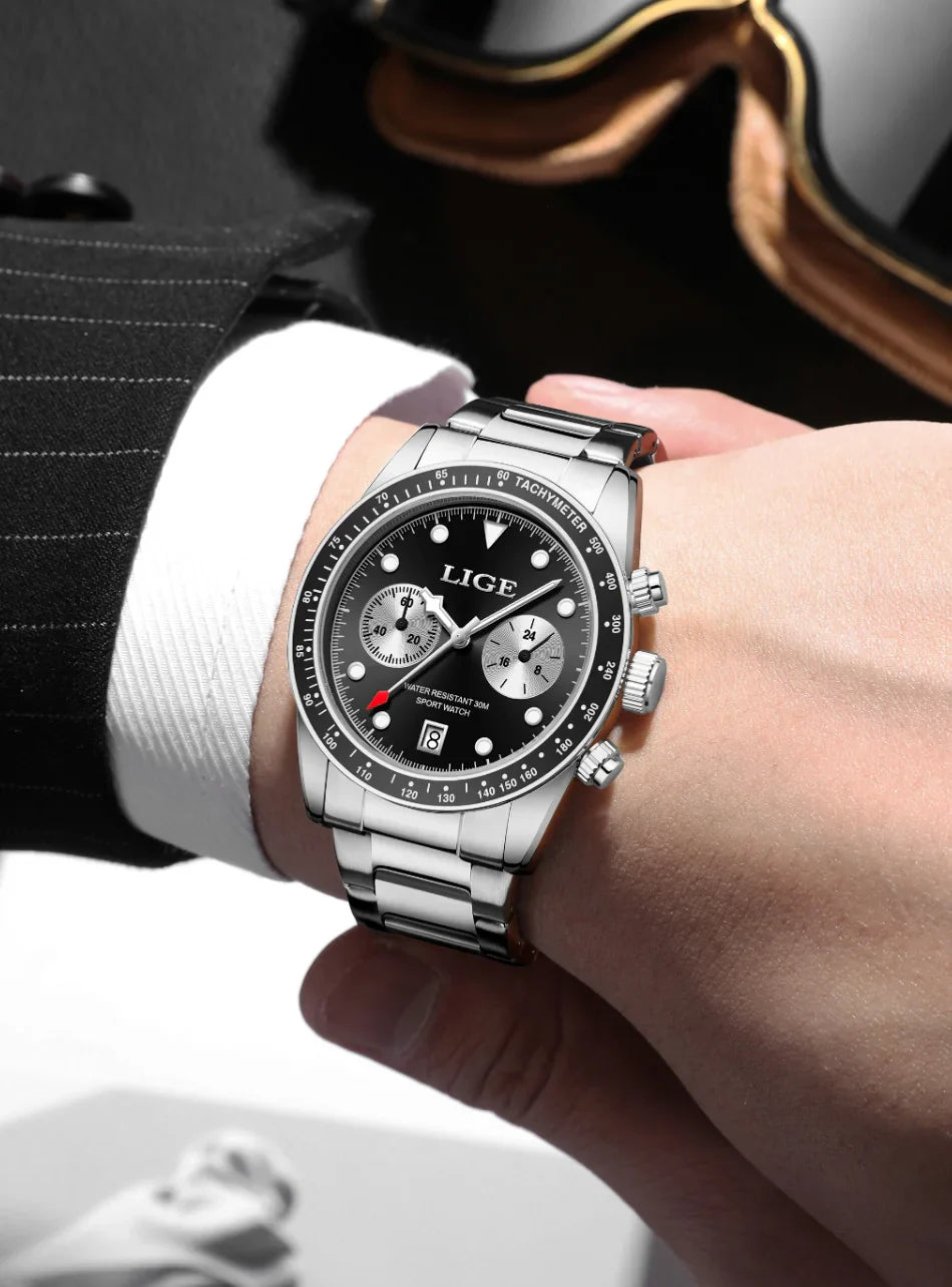 LIGE Nuovi orologi da uomo Orologi da polso al quarzo da uomo di lusso delle migliori marche Cronografo sportivo impermeabile e luminoso Relogio Masculino+BOX