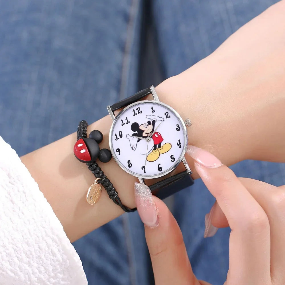 Nuovo set di braccialetti per orologi da donna Disney per bambini Confezione regalo Moda Topolino Orologi da cartone animato per bambini Bracciali da donna con scatola