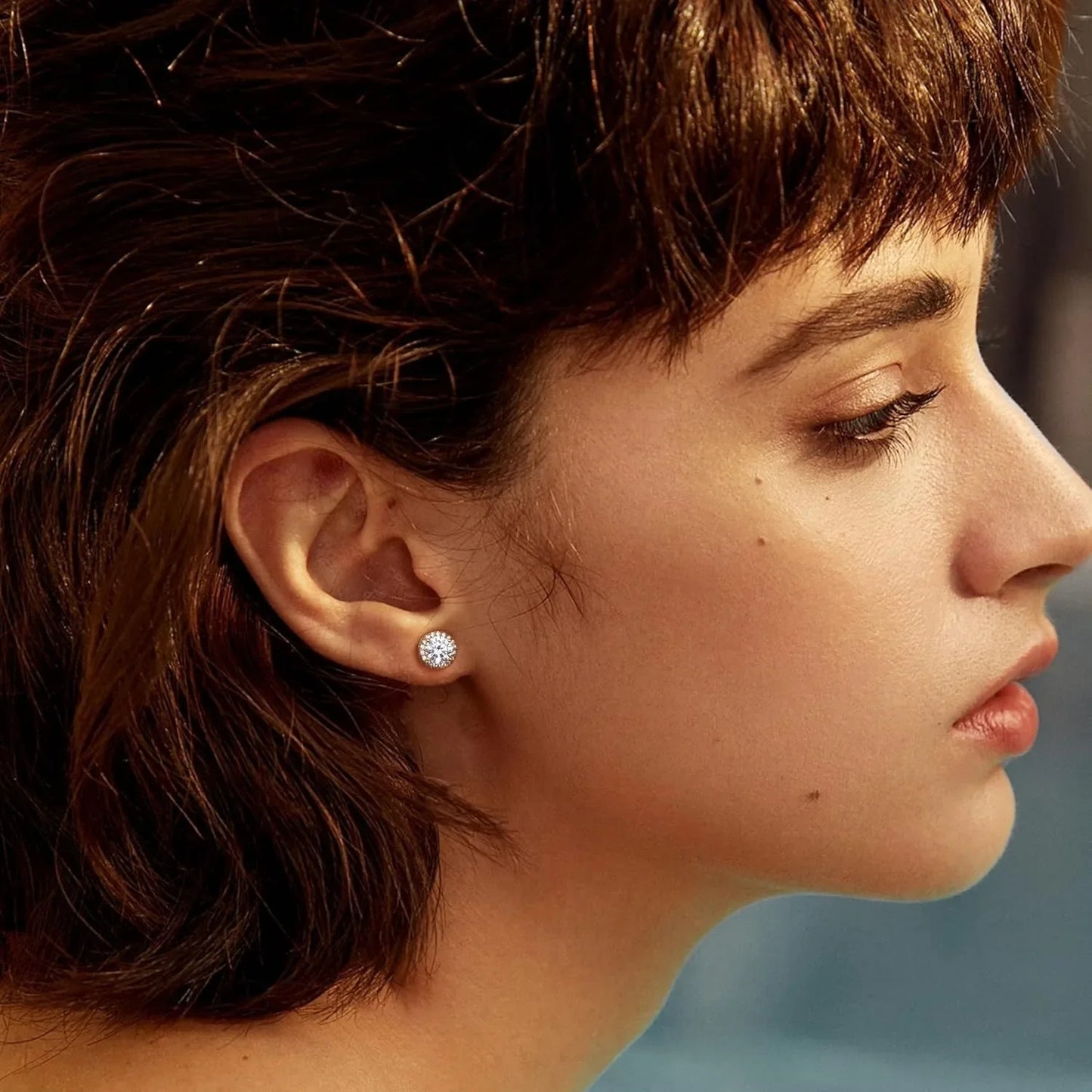 Drperfect Orecchini in argento con zirconi cubici per donna Uomo Orecchini a bottone delicati ipoallergenici placcati in oro 14 carati