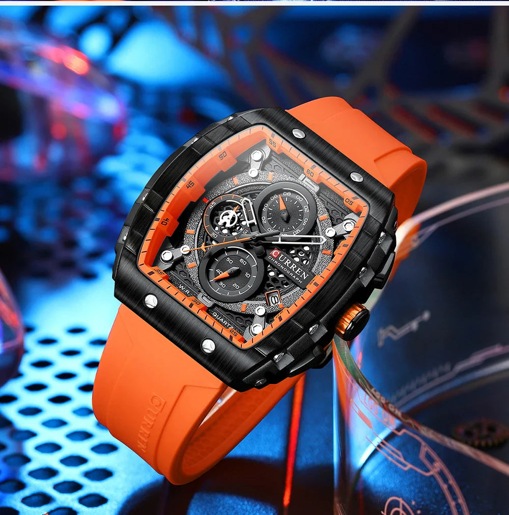 CURREN Orologio da uomo alla moda, marchio unico, design quadrato, lusso, nastro sportivo al quarzo, orologi da uomo impermeabili