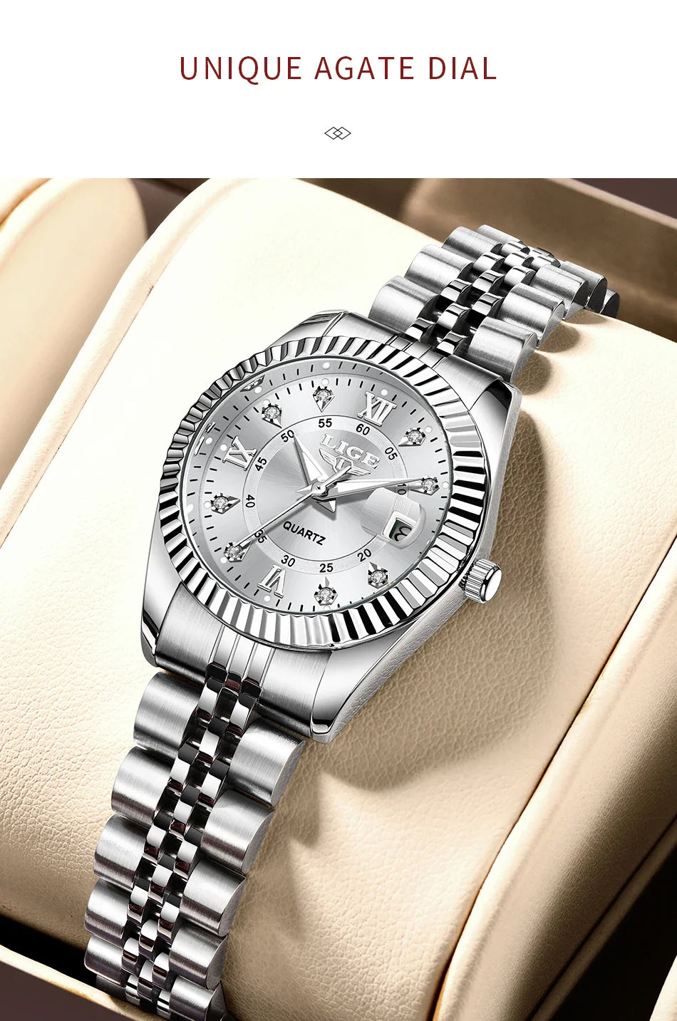 Orologio da Polso LIGE di Lusso con Strass per Donna, Cinturino in Acciaio Inossidabile, Movimento al Quarzo, Regalo, Reloj Mujer