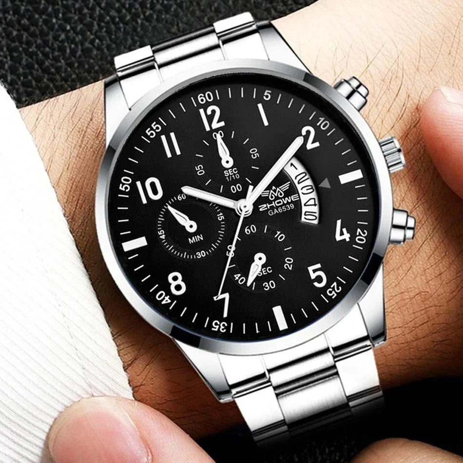 Orologio da uomo di lusso da 1 pezzo, calendario aziendale alla moda, orologio da cintura in acciaio da uomo, regalo di Natale per San Valentino