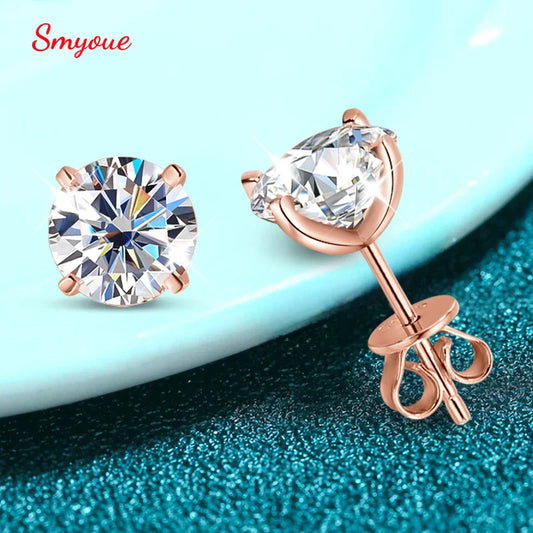 Smyoue 0.2-3CT Orecchini a bottone in moissanite color oro rosa per le donne Orecchini con diamanti classici scintillanti da laboratorio per matrimoni Argento puro 925