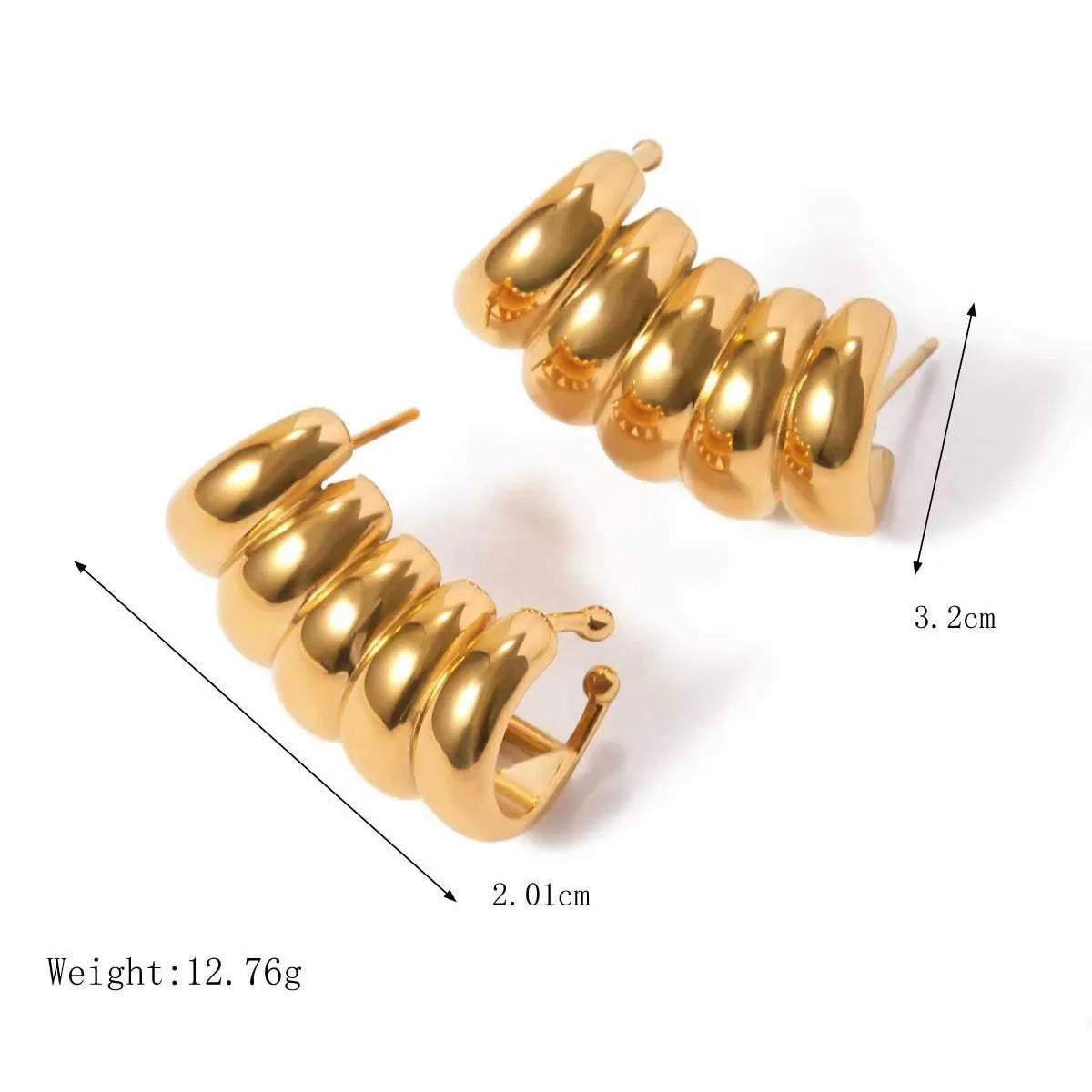 Orecchini a Perno Geometrici a Forma di C Multistrato Placcati in Oro 18K, Antiruggine, in Acciaio Inossidabile per Donne