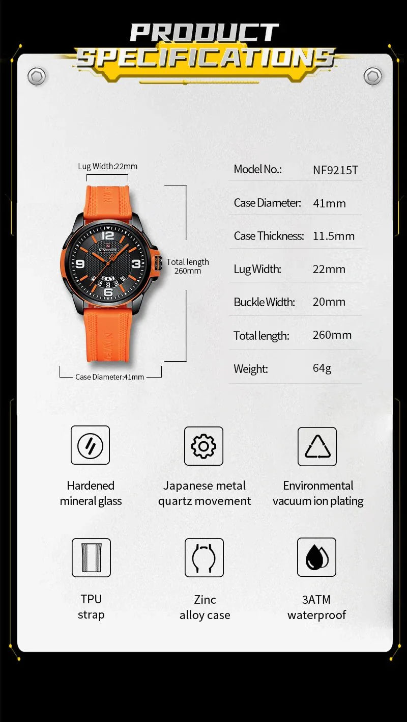NAVIFORCE Creativo cinturino in TPU orologio da polso maschile moda sportiva 3ATM quarzo impermeabile giorno e data display orologi da uomo Reloj Hombre