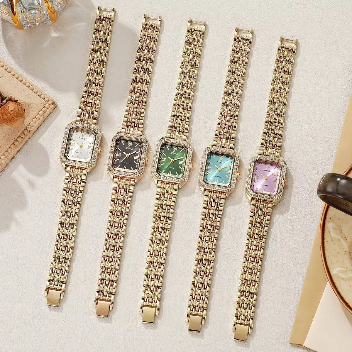 Orologi da donna rettangolari alla moda Orologio da donna al quarzo con strass Orologio da polso con cinturino Reloj Mujer (senza scatola)
