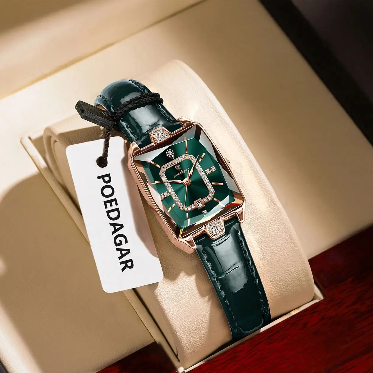 POEDAGAR Rettangolo Orologi da donna di lusso Impermeabile Data Orologio da donna in pelle Elegante orologio da polso da donna al quarzo moda Reloj regalo
