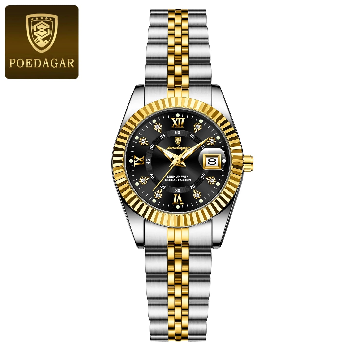 POEDAGAR Orologio da polso da donna alla moda Impermeabile Data luminosa Orologi da donna eleganti Orologio al quarzo in acciaio inossidabile per donna Reloj