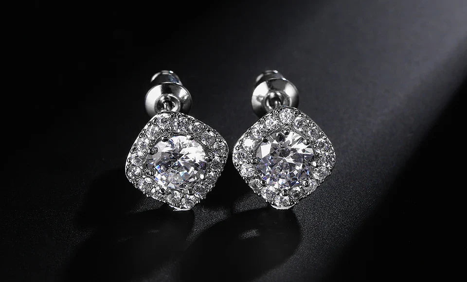 ZAKOL Classic White Square CZ Orecchini Della Stud Per Le Donne Squisite Rotondo Cubic Zirconia Cristallo Orecchini Regalo