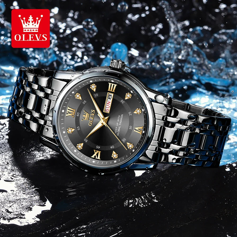 OLEVS 5513 Orologio da uomo Orologio luminoso impermeabile al quarzo originale di marca di moda per uomo Scatola per orologio con doppio calendario in acciaio inossidabile
