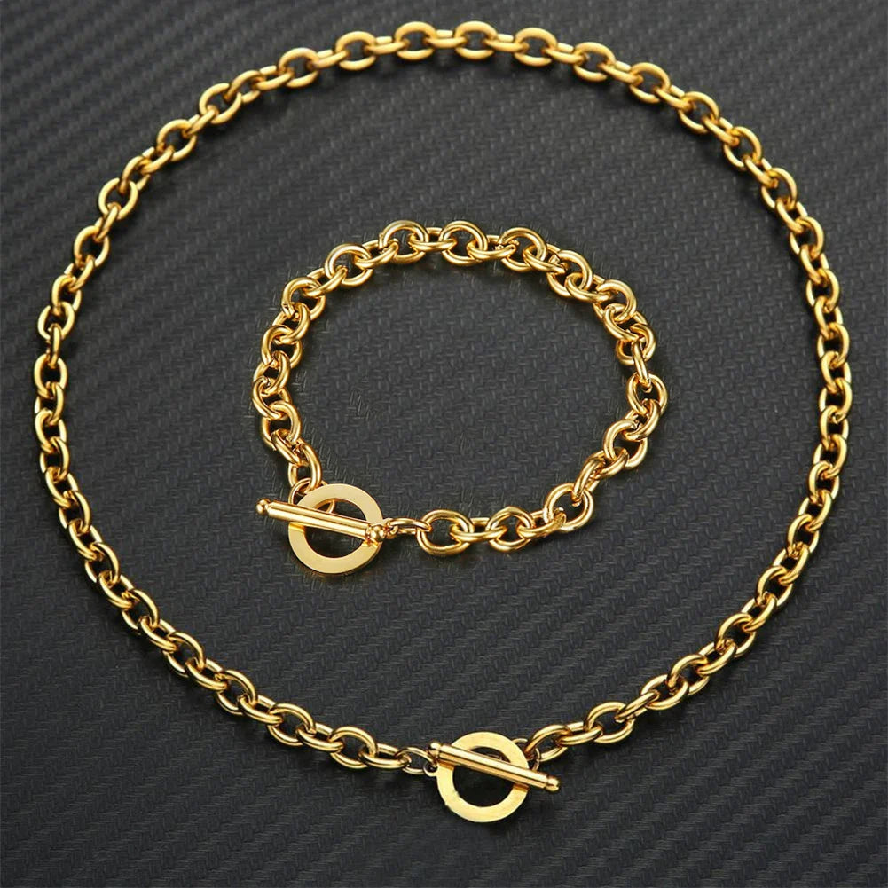 Set di gioielli con ginocchiera in acciaio inossidabile di nuovo stile per uomo e donna, set di bracciali e collane con catena a maglie