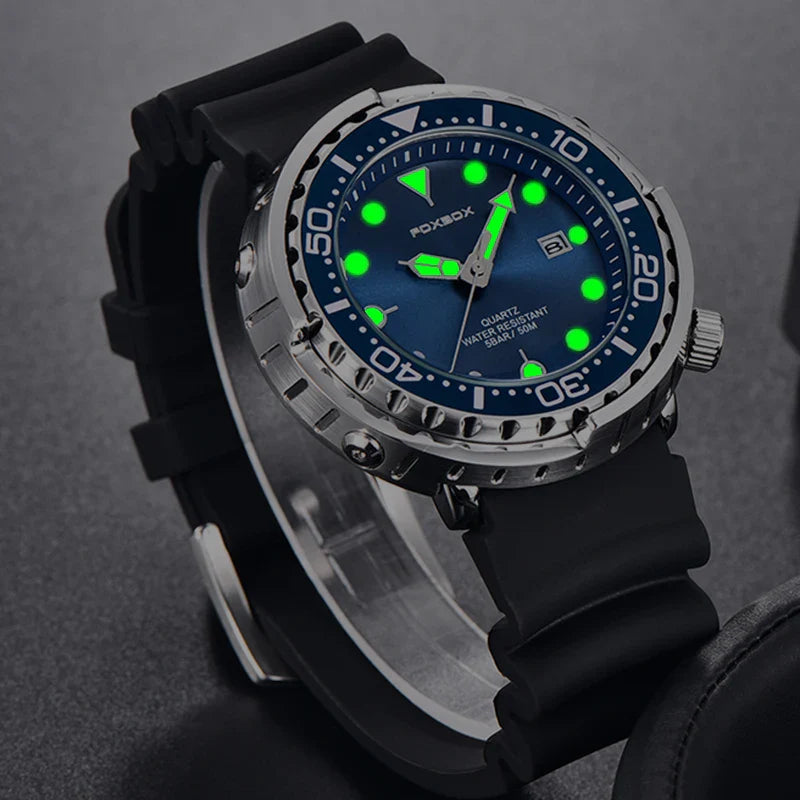 FOXBOX Top Brand Fashion Diver Watch Men 50ATM Waterproof Date Clock orologi sportivi orologio da polso al quarzo da uomo Relogio Masculino