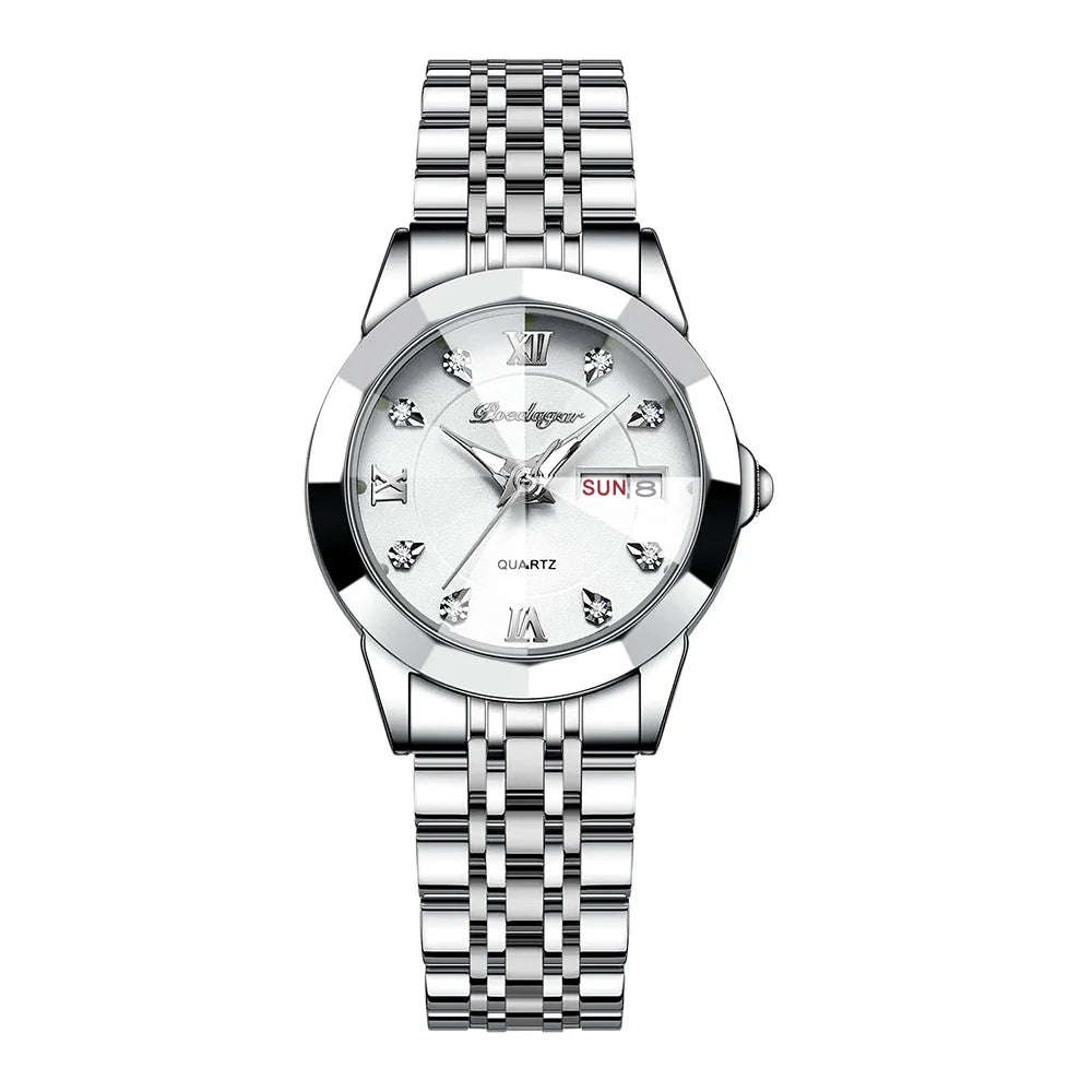 POEDAGAR orologi da donna di marca di lusso impermeabile luminoso data settimana orologio al quarzo per donna orologio da donna di moda in acciaio inossidabile