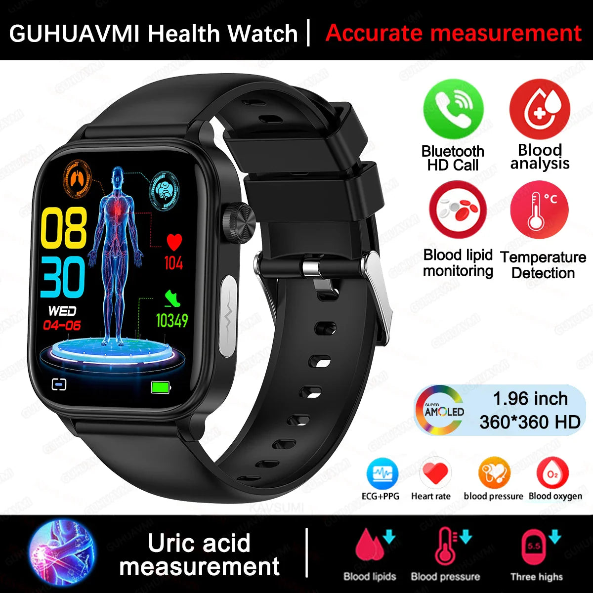 Nuovo 2025 Smartwatch per XIAOM1 con ECG+PPG, Monitoraggio Grasso Sanguigno e Acido Urico, Frequenza Cardiaca, Pressione Sanguigna, Chiamate Bluetooth per Uomini e Donne