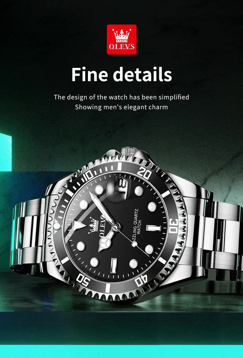 OLEVS Orologi da uomo Trend Luxury Cinturino in acciaio pregiato Grande data Orologio da polso al quarzo di marca originale per uomo Impermeabile luminoso 5885 Nuovo
