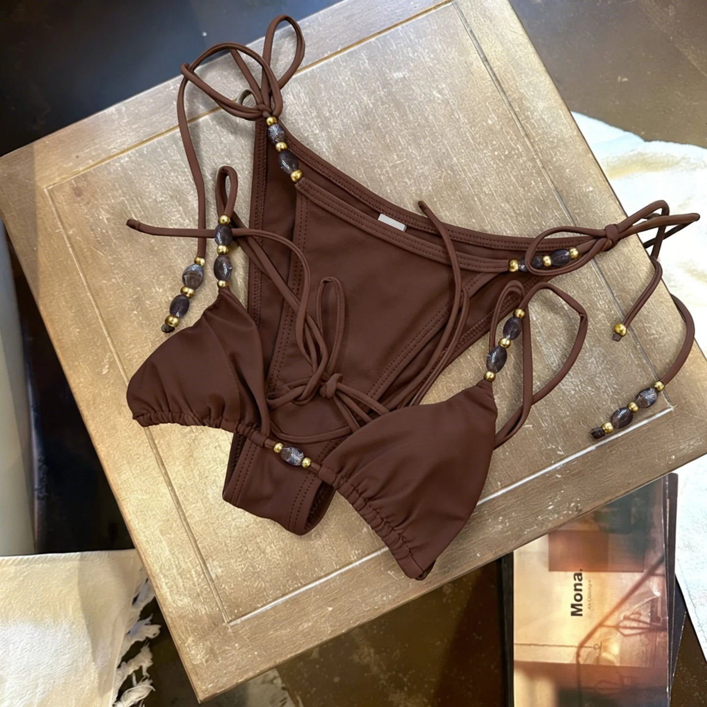 Perline Bikini 2025 Costume da bagno donna sexy Costumi da bagno femminili Micro bikini Set costume da bagno a fascia Beachwear Rosa brasiliano Biquini