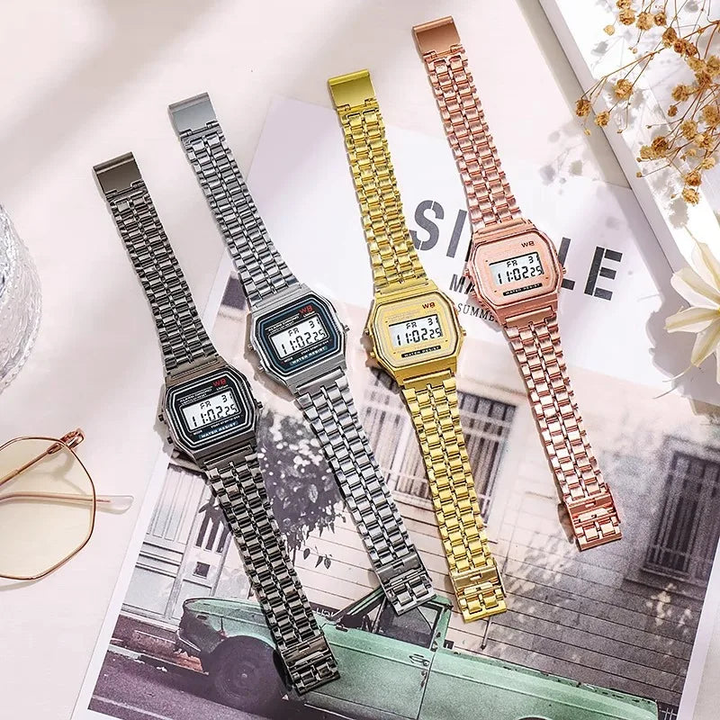 Orologio digitale multifunzione LED da donna retrò unisex F91W Orologio sportivo da polso elettronico da donna in acciaio inossidabile