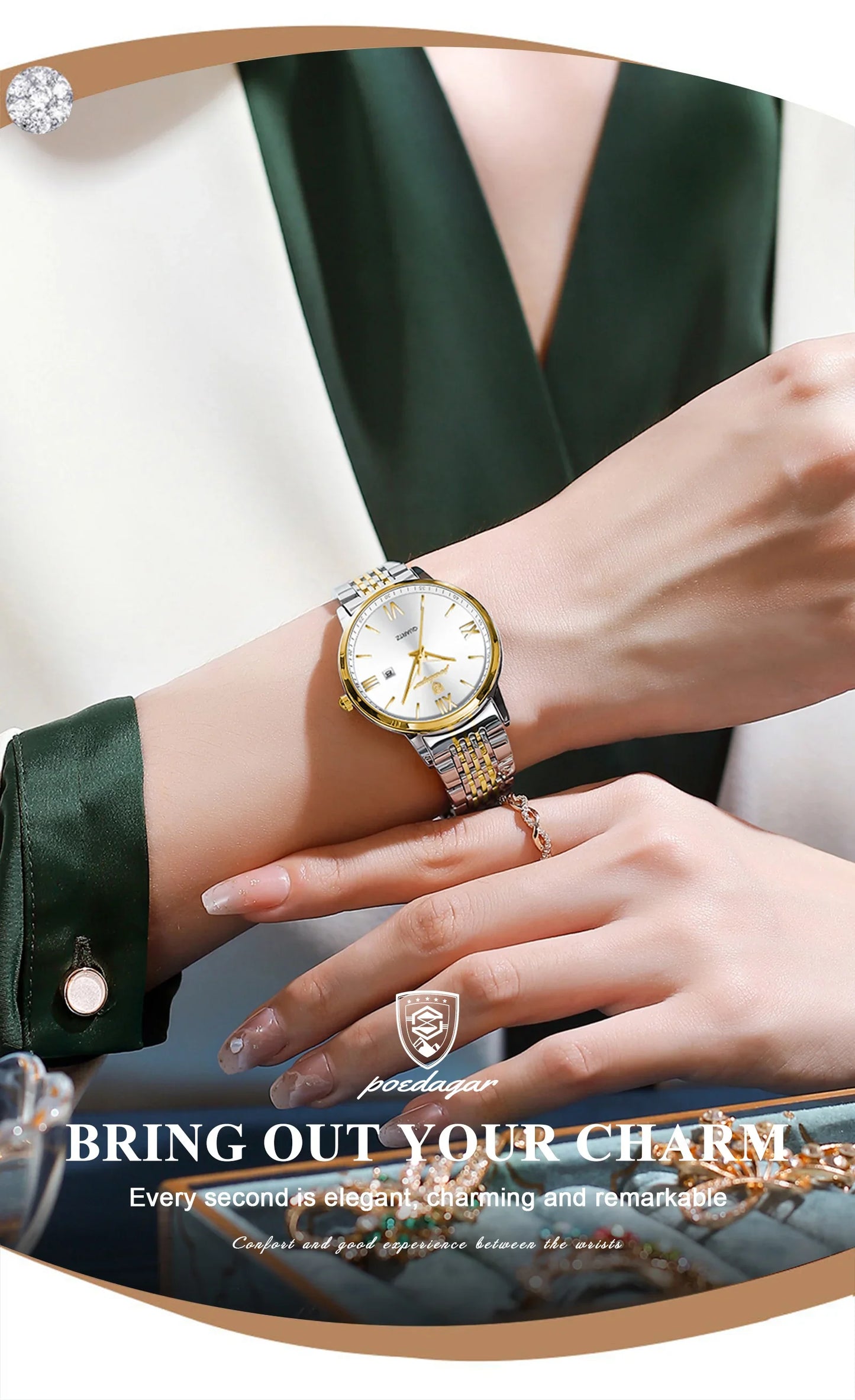 POEDAGAR Orologio da Donna Raffinato Impermeabile Luminoso con Data, Orologio da Polso Femminile di Alta Qualità in Acciaio Inossidabile, Elegante Orologio al Quarzo per Donne