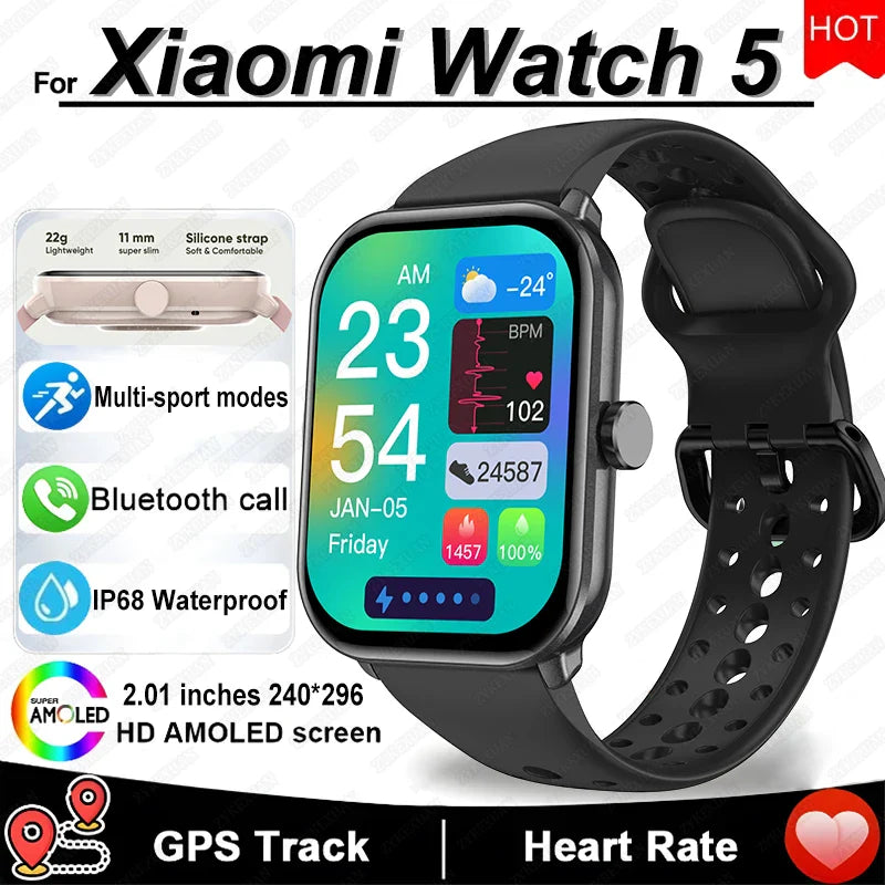 Per Xiaomi Watch 5 Smart Watch da uomo HD AMOLED schermo frequenza cardiaca chiamate Bluetooth localizzazione GPS Smartwatch sportivo impermeabile da donna