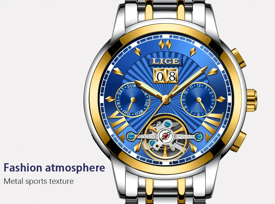 Orologi da Polso Meccanici Automatici LIGE 2026 per Uomo, Marca di Lusso, Orologio da Uomo con Tourbillon, Moda Business, Impermeabile