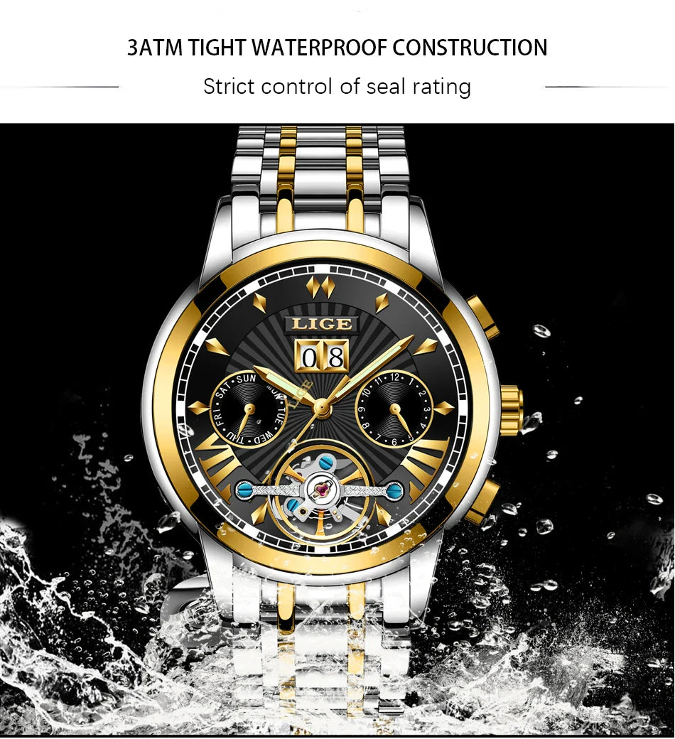 Orologi da Polso Meccanici Automatici LIGE 2026 per Uomo, Marca di Lusso, Orologio da Uomo con Tourbillon, Moda Business, Impermeabile
