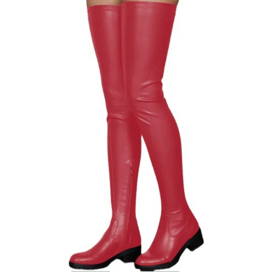 2025 Winter Over the Knee Women Boots European Platform Zipper Ladies Shoes Comfort Square High Heels Elastic Leather Long Boots
