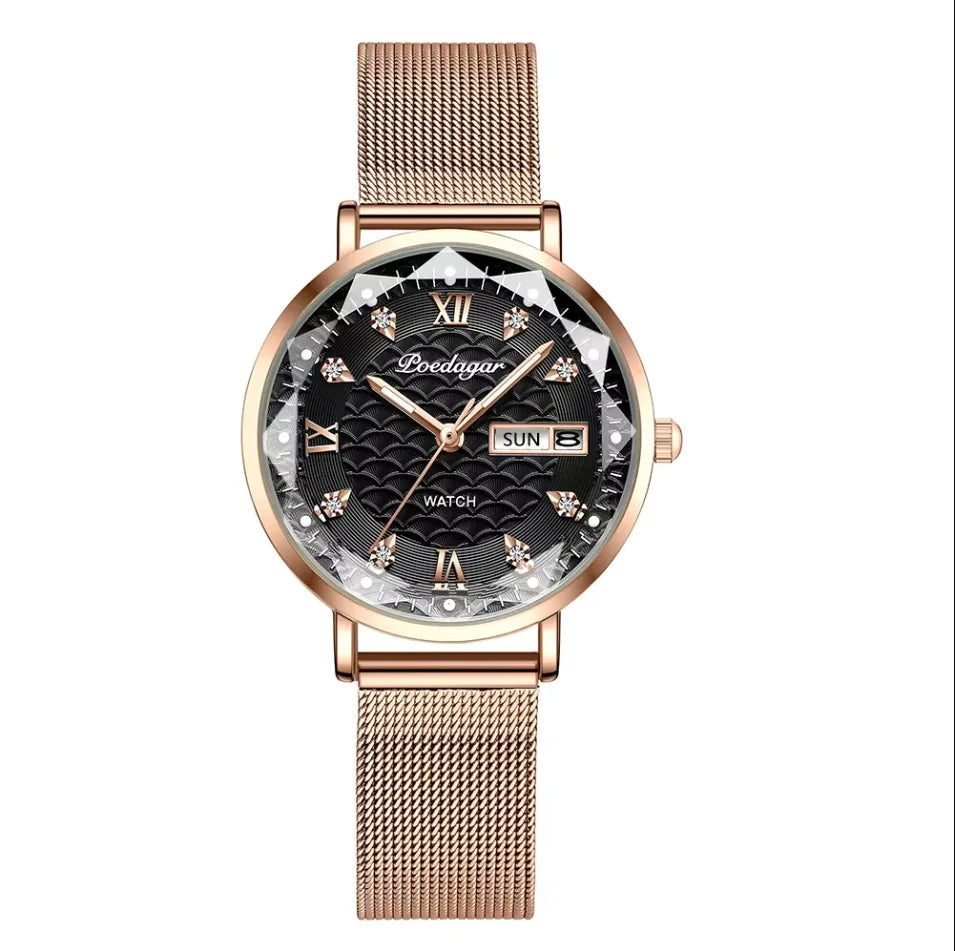 Orologio da donna POEDAGAR di alta qualità, in acciaio inossidabile, raffinato orologio da polso a bracciale, impermeabile, luminoso, elegante, orologio da donna, Reloj