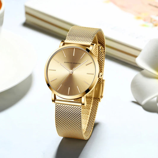 HANNAH MARTIN Movimento al quarzo giapponese in acciaio inossidabile di qualità del marchio Orologio Dropshipping da donna impermeabile da 36 mm in oro rosa completo