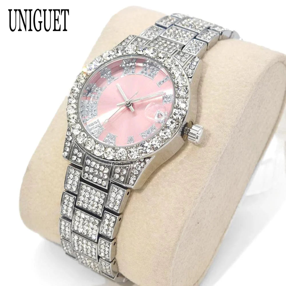 Orologio da Donna UNIGUET di Lusso alla Moda, Elegante Quadrante Piccolo con Diamanti Rosa, Mini Orologio da Polso al Quarzo Bling-Bling da Donna, Regalo