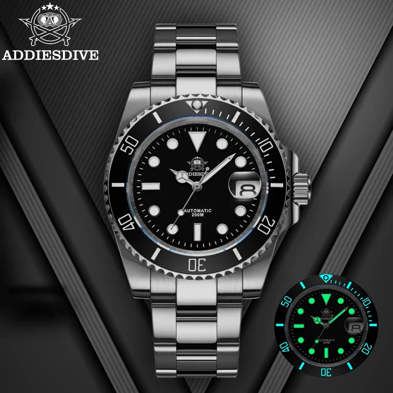 ADDIESDIVE Orologio automatico da uomo di lusso 8215 Orologio meccanico BGW9 Orologio da sub in vetro zaffiro luminoso Orologio analogico da uomo AD2503