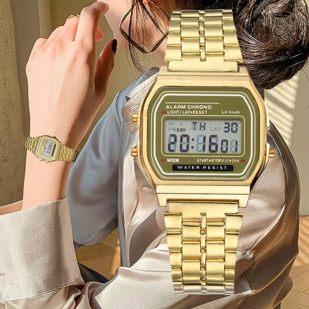 Orologio digitale multifunzione LED da donna retrò unisex F91W Orologio sportivo da polso elettronico da donna in acciaio inossidabile