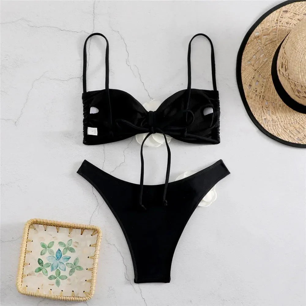 Costume da Bagno Sexy con Fiori e Fascia, Bikini a Perizoma 2025, Costumi da Bagno Donna con Lacci, Set Bikini Brasiliano, Biquini Mujer