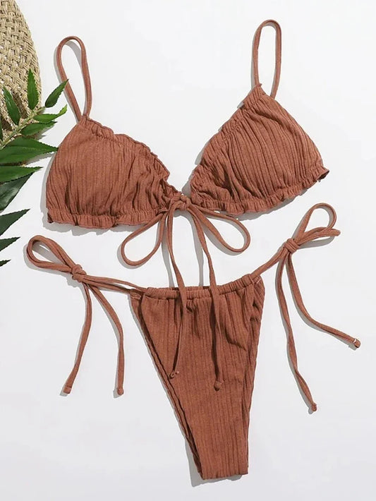 Nuovo Bikini Sexy 2026 a Righe, Costume da Bagno Donna Push-Up, Set Bikini Solido con Fascia, Abbigliamento da Spiaggia