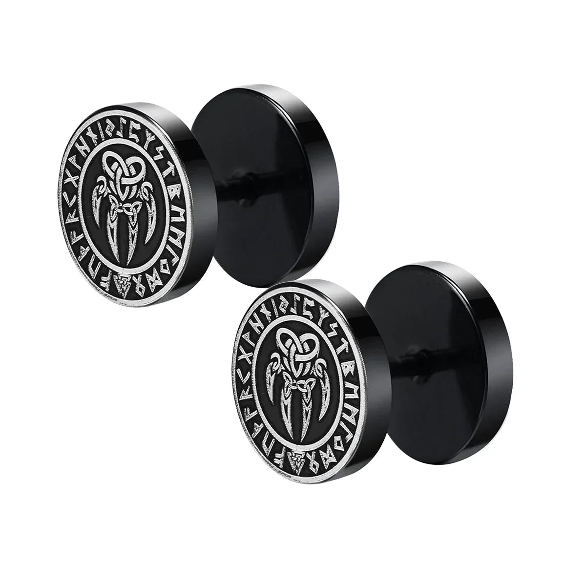 Orecchini a bottone con rune vichinghe norvegesi gotiche per uomo Ragazzi Rock Punk Acciaio inossidabile Testa di lupo Bussola Nodo celtico Orecchini neri Regalo