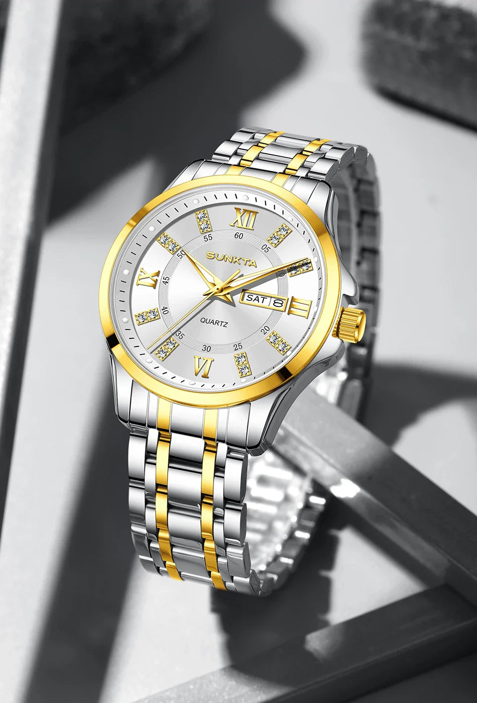 SUNKTA Orologio da Donna con Diamanti, Moda Creativa, Acciaio Impermeabile, Orologio al Quarzo Casual Luminoso con Bracciale