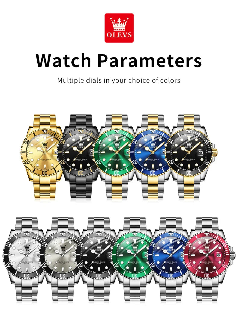 OLEVS Orologi da uomo Trend Luxury Cinturino in acciaio pregiato Grande data Orologio da polso al quarzo di marca originale per uomo Impermeabile luminoso 5885 Nuovo