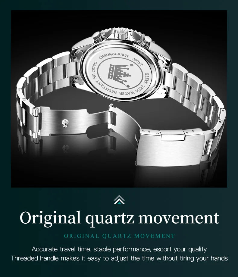 OLEVS Orologi da uomo Orologio di lusso delle migliori marche da uomo Cronografo originale impermeabile in acciaio inossidabile Fasi lunari Data Quadrante Rota